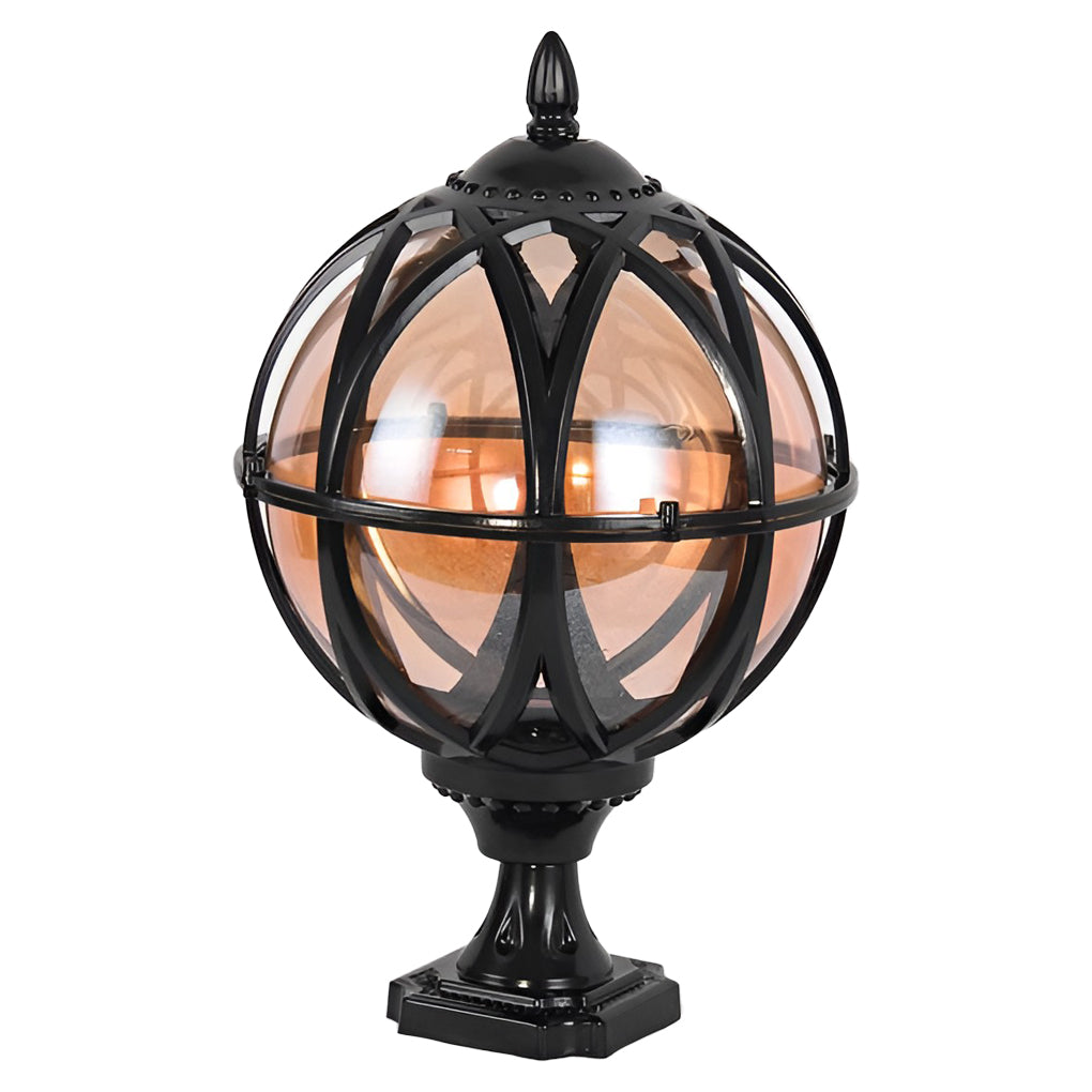 Round Glass Outdoor Post Cap Light — Aluminum, E27, Waterproof, Black or Bronze