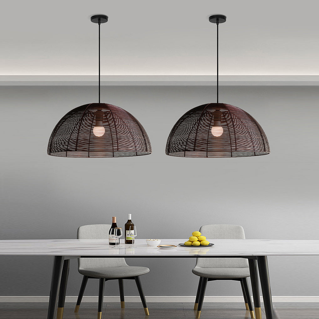 Semicircular Woven Iron Chandelier — Rustic Modern, 20" Diameter, Dining Room Pendant