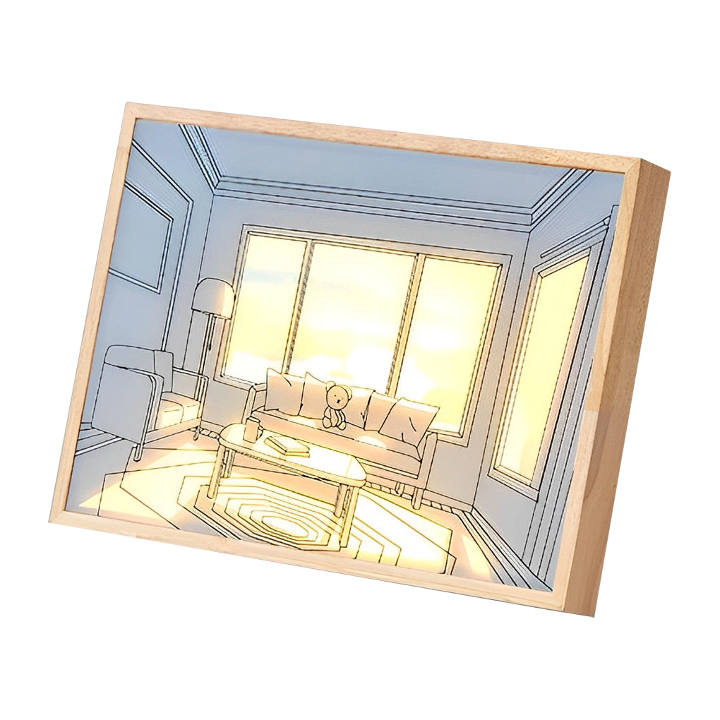 Sunshine LED Wall Art Night Light — Wood and Acrylic Frame, Touch Dimmable, 13" × 9", Rechargeable
