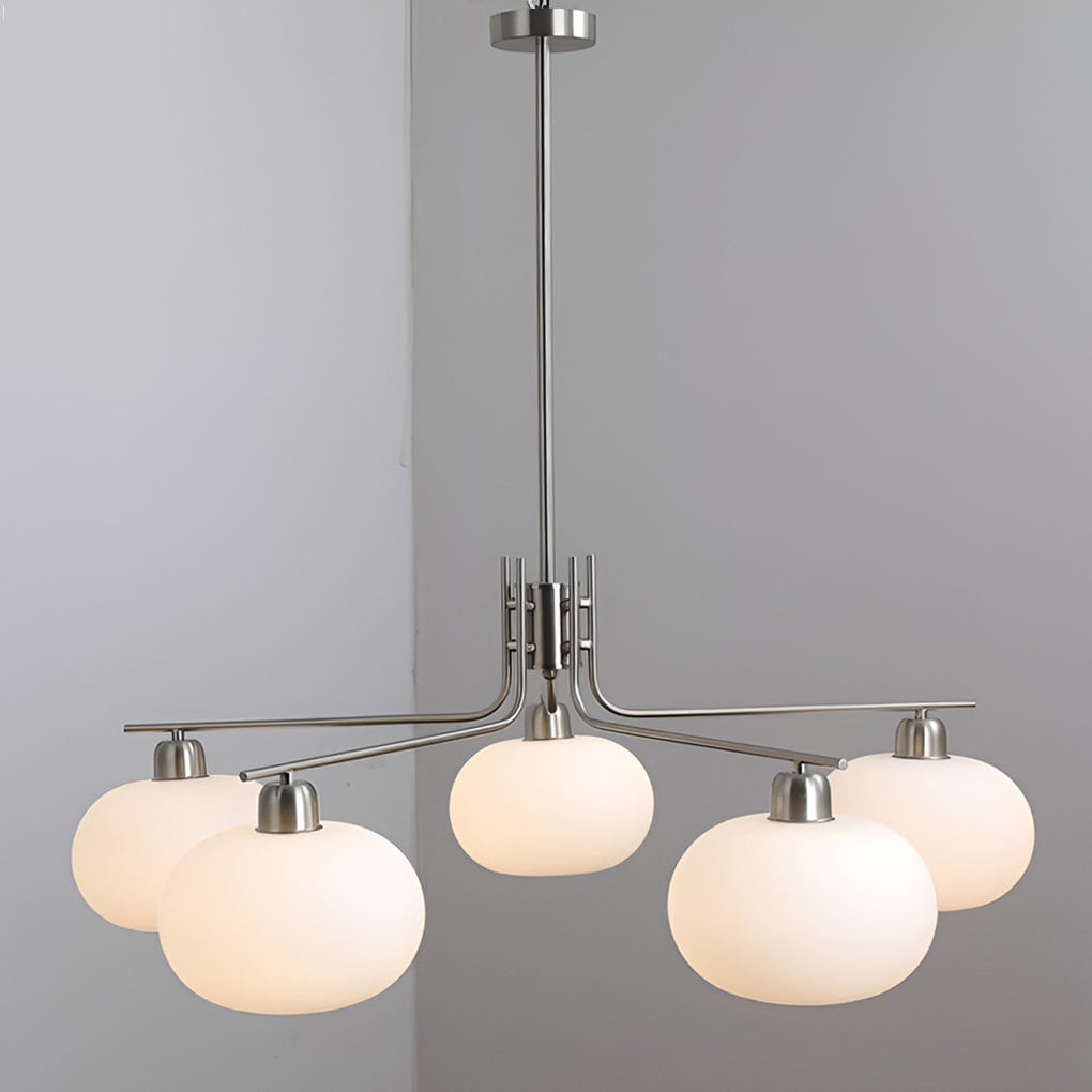 5-Light Modern Chandelier — Glass Shades, Metal, Three-Step Dimming LED, 3000K/4500K/6000K, 39" Diameter