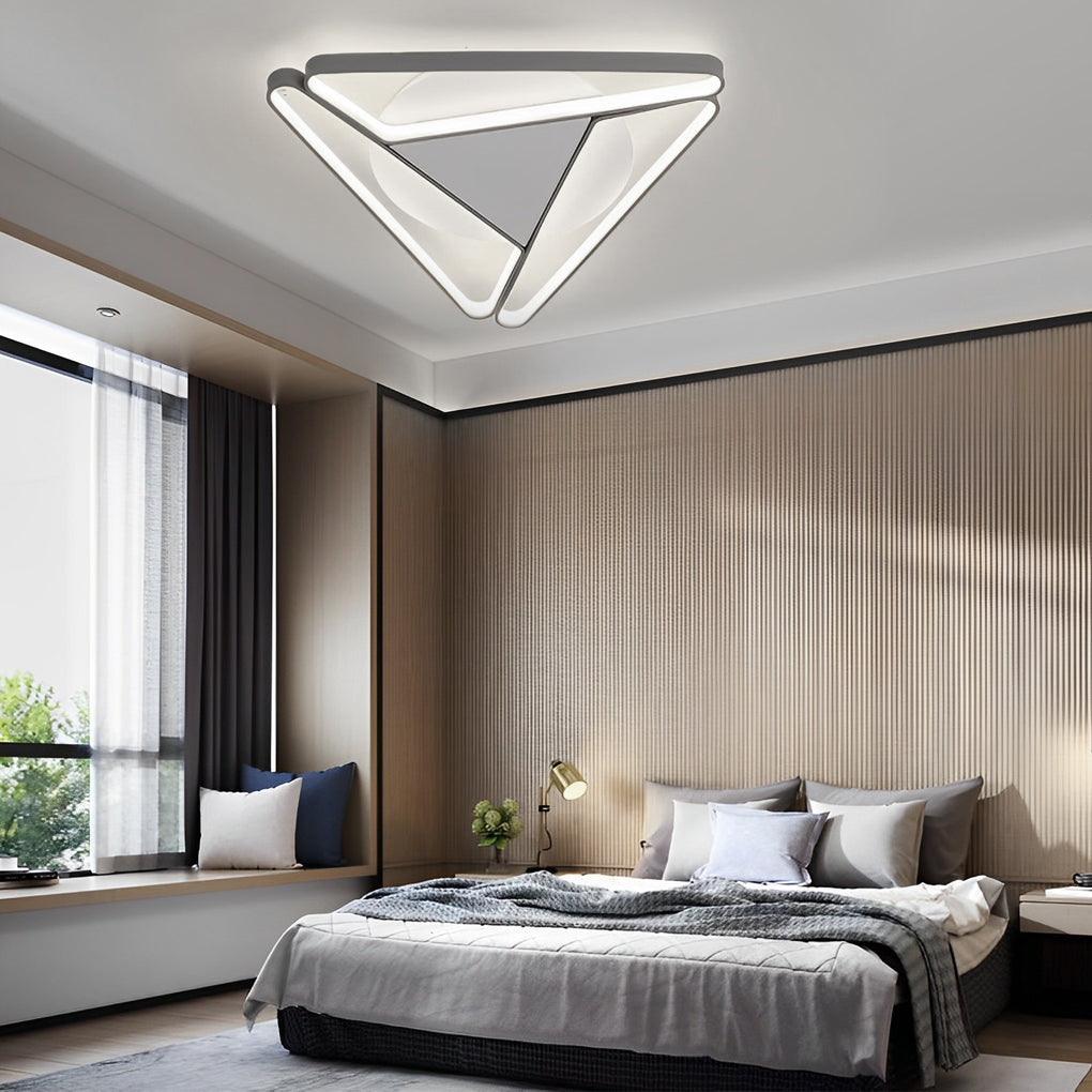 Geometric LED Flush-Mount Ceiling Light — Metal & PVC, 3-Light, 14W, 20" Diameter, Modern