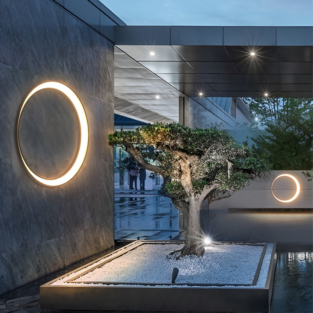 Circular Moon Outdoor Wall Sconce — Stainless Steel, LED, IP65 Weatherproof, 20W / 36W / 60W