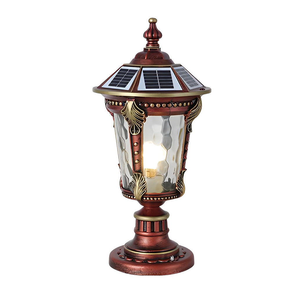 Retro Outdoor Fence Post Light — Die-Cast Aluminum & Glass, Solar/Hardwired, IP55, 3W, Remote, 3-Step Dimming, 9.4"×19.3"