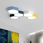Geometric LED Flush-Mount Ceiling Light — Metal & Acrylic, Tri-Color Wireless Control, 15" Wide