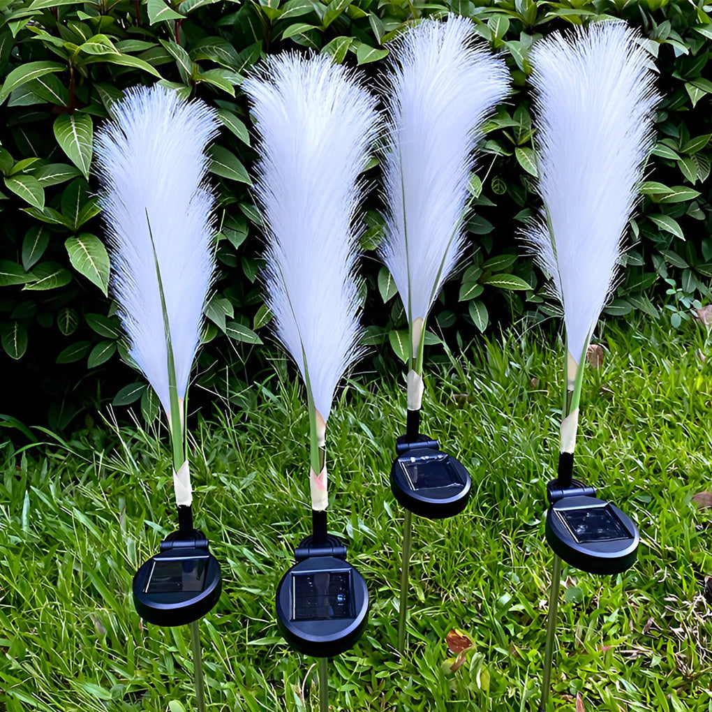 Hairy Reed Solar Lawn Lights, 2-Pack — Chemical Fiber & Stainless Steel, LED, IP65, 29", Warm White / Daylight
