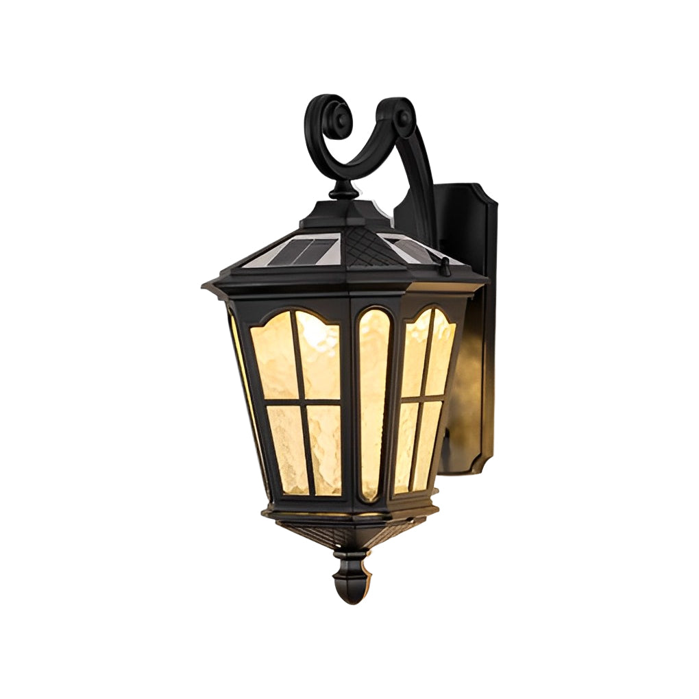 Vintage Solar Outdoor Wall Sconce — Black Die-Cast Aluminum, LED, IP65, 3000K Warm White