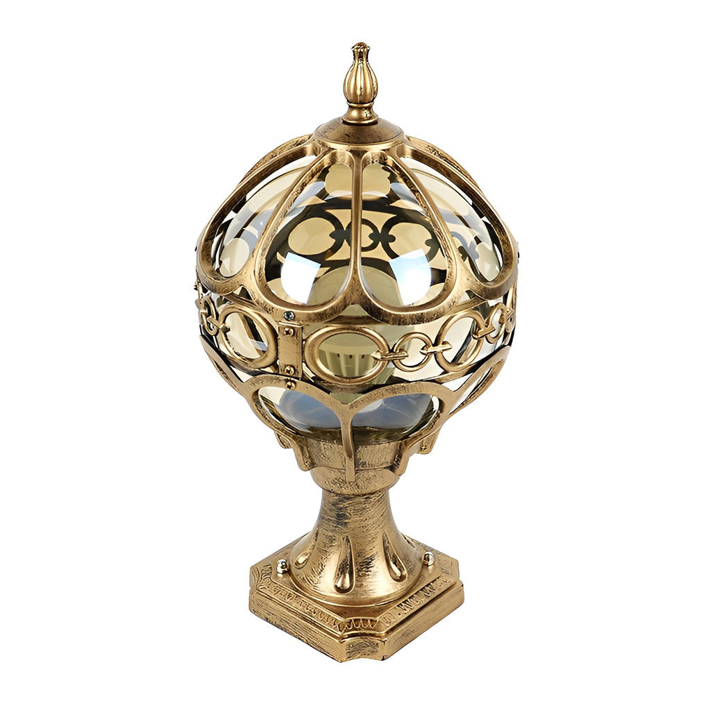 Round Ball Outdoor Pillar Light — Die-Cast Aluminum & Glass, LED E27, IP54 Weatherproof, Black or Bronze