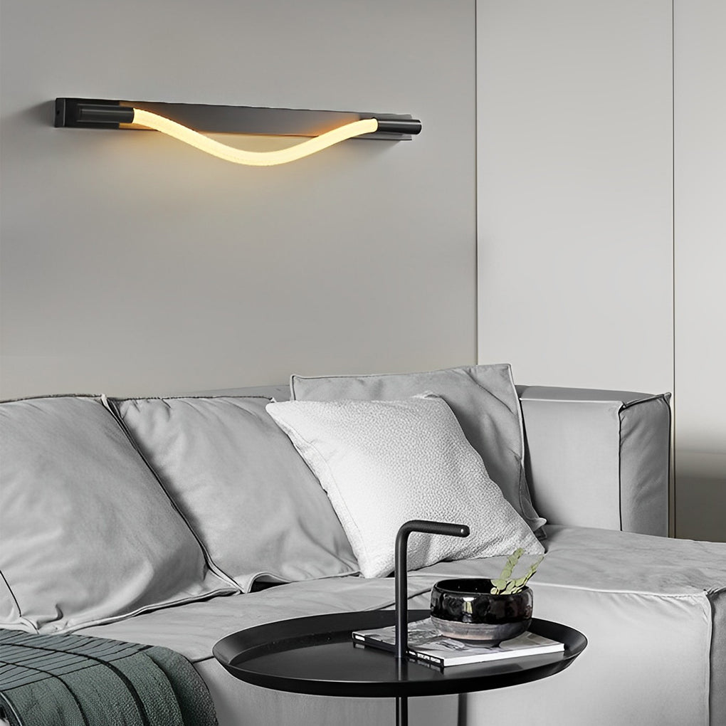 Modern Linear Wall Sconce — Black Iron, Handwoven Rope, Flexible LED, 4.5W–6.5W, 23.6" or 35.4"