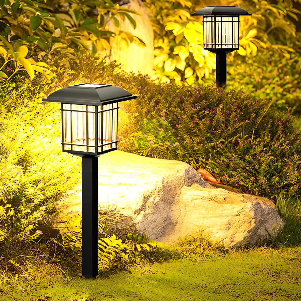 Vintage-Modern Square Solar Path Lights, 2-Pack — Black ABS, LED 0.2W, IP44, 6–10 Hr Runtime
