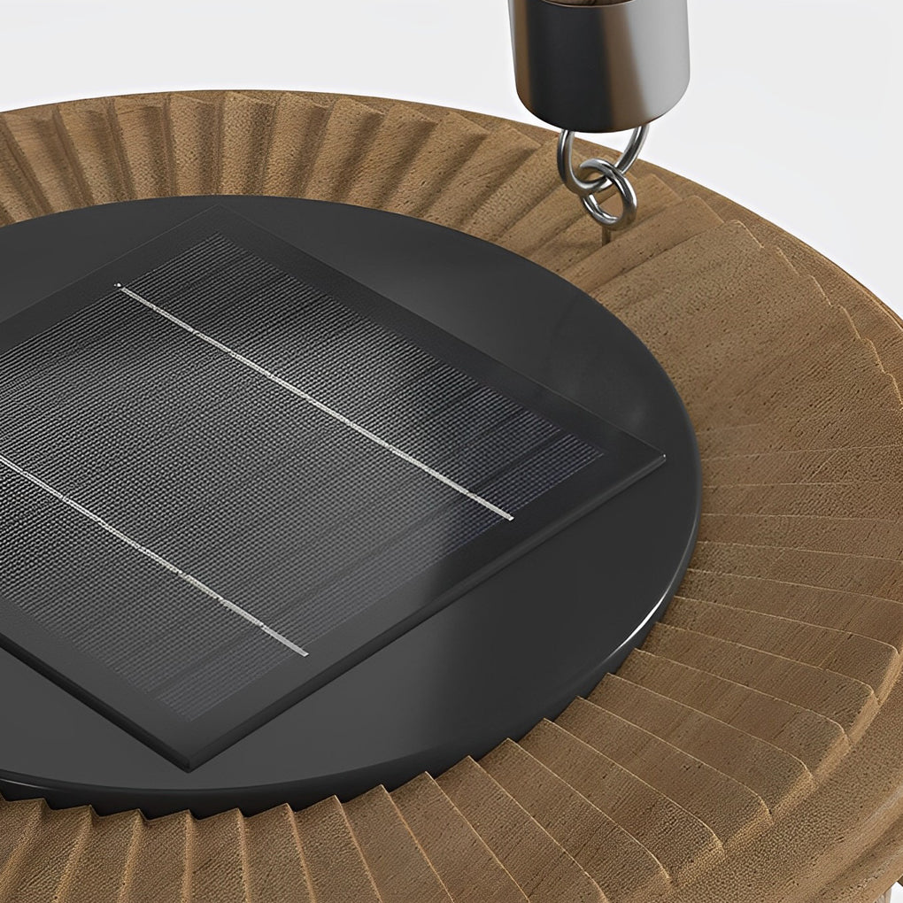 Rustic Modern Solar Portable Lantern — Wood and Rattan, LED, 3000K Warm White, IP65 Weatherproof, 7" × 11"