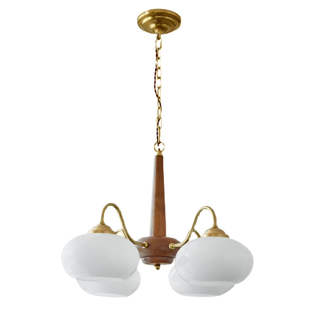 Modern Farmhouse Chandelier — Glass, Wood and Metal, E27, 4-Light or 6-Light