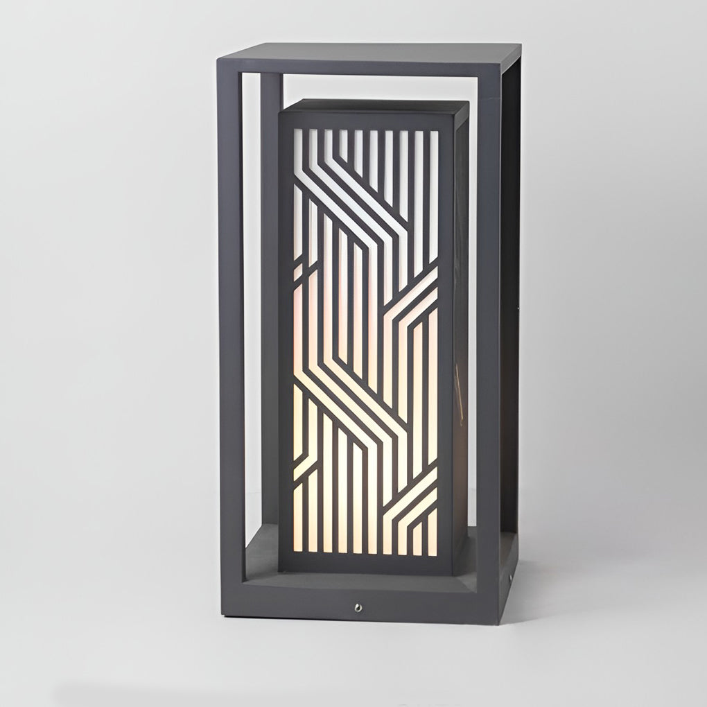 Retro Cuboid Outdoor Pathway Bollard Lantern — Stainless Steel, Gray, LED, IP54, 3000K Warm White, 10"×10"×20"