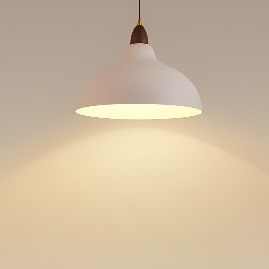 Round Wood Grain Pendant Light — Iron and Walnut, E27 12W, 14" Diameter, 47" Adjustable Cord