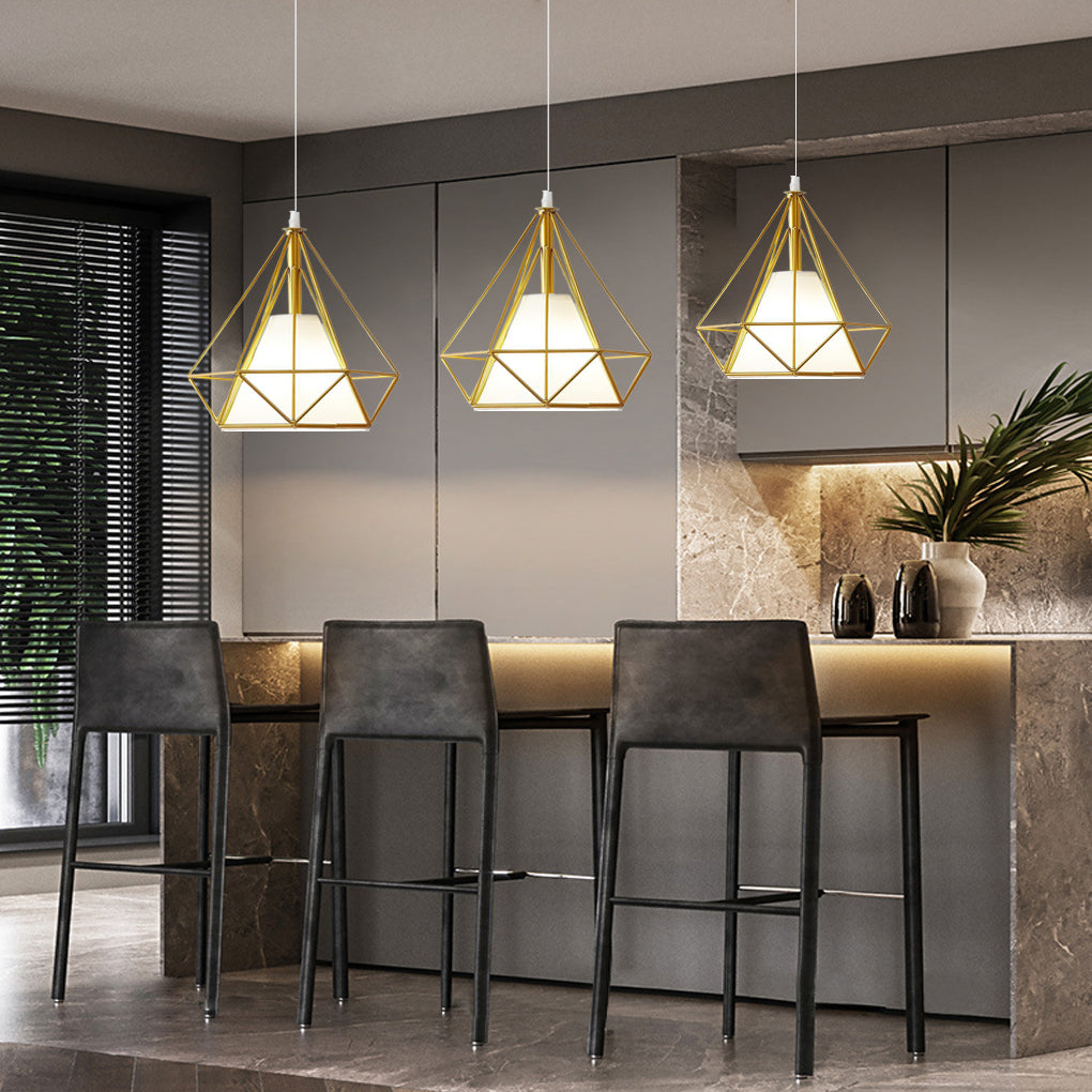 Geometric Metal Cage Mini Pendant — 10" Diameter, LED 9W, Adjustable Cord, Multi-Finish