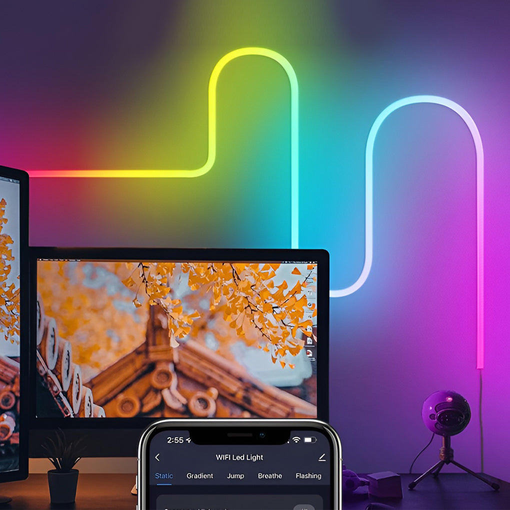 RGB LED Strip Light — 5050, USB 5V, 118", Wireless App Control, 16M Colors, Music Sync, DIY Modeling, Indoor