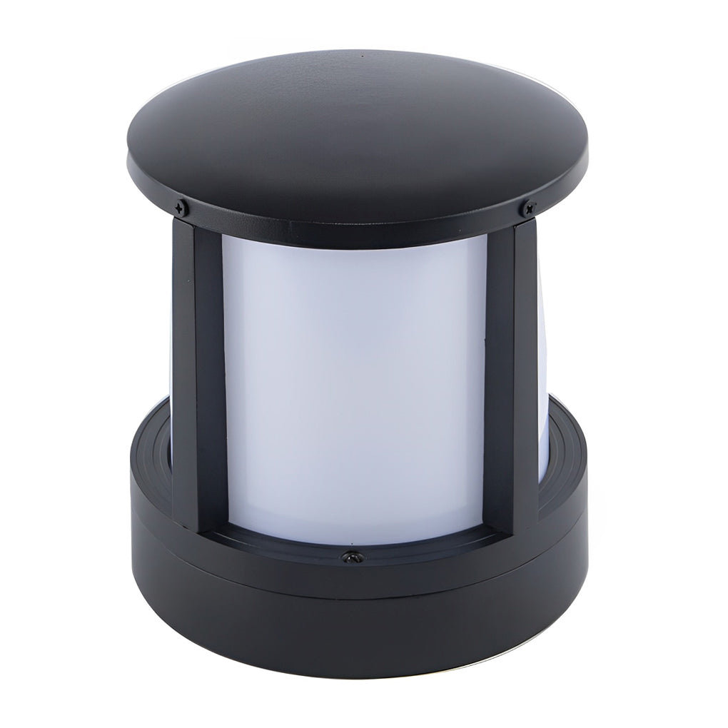 Cylindrical Outdoor Fence Post Light — Matte Black Die-Cast Aluminum, LED 10W, 3000K, IP65, 7.9" × 8.7"