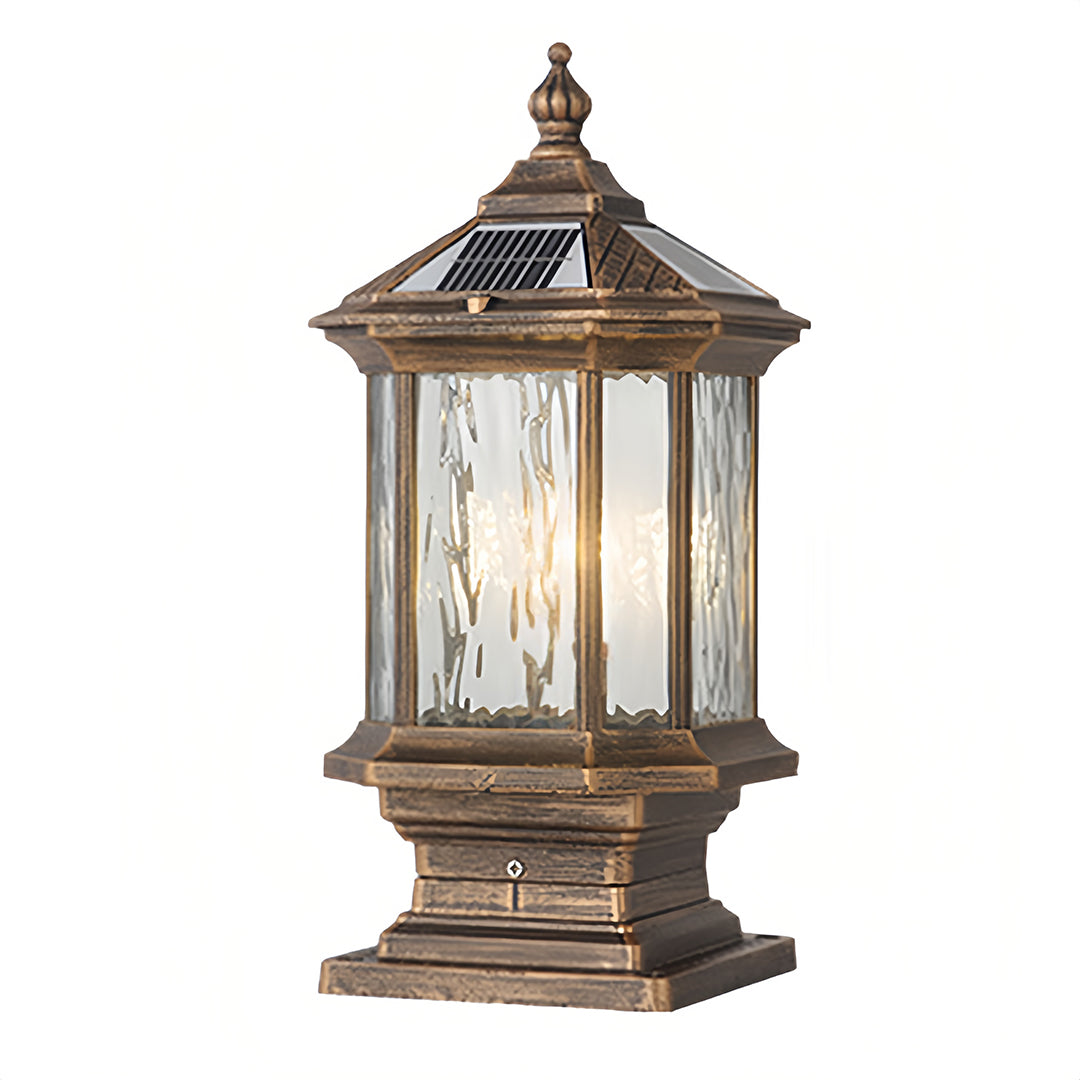 Vintage Lantern Pillar Light — Aluminum, Solar or Hardwired, IP54, 3-Step Dimming, Black or Bronze