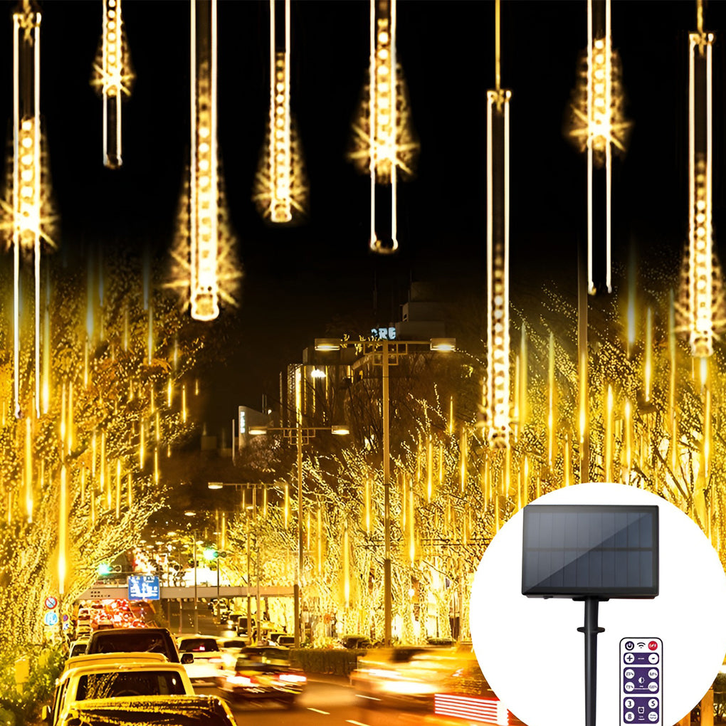 Meteor Shower Rain String Lights, 8-Pack — Solar LED, RGB / White / Warm White, IP44, 20", 15-Hour