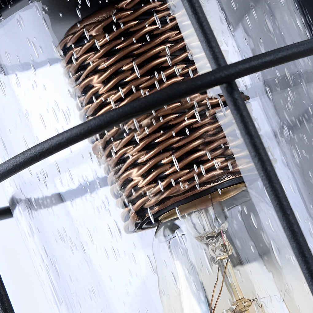 Rustic Lantern Outdoor Wall Sconce — Black Iron and Glass, E27, Waterproof, 5" × 12"