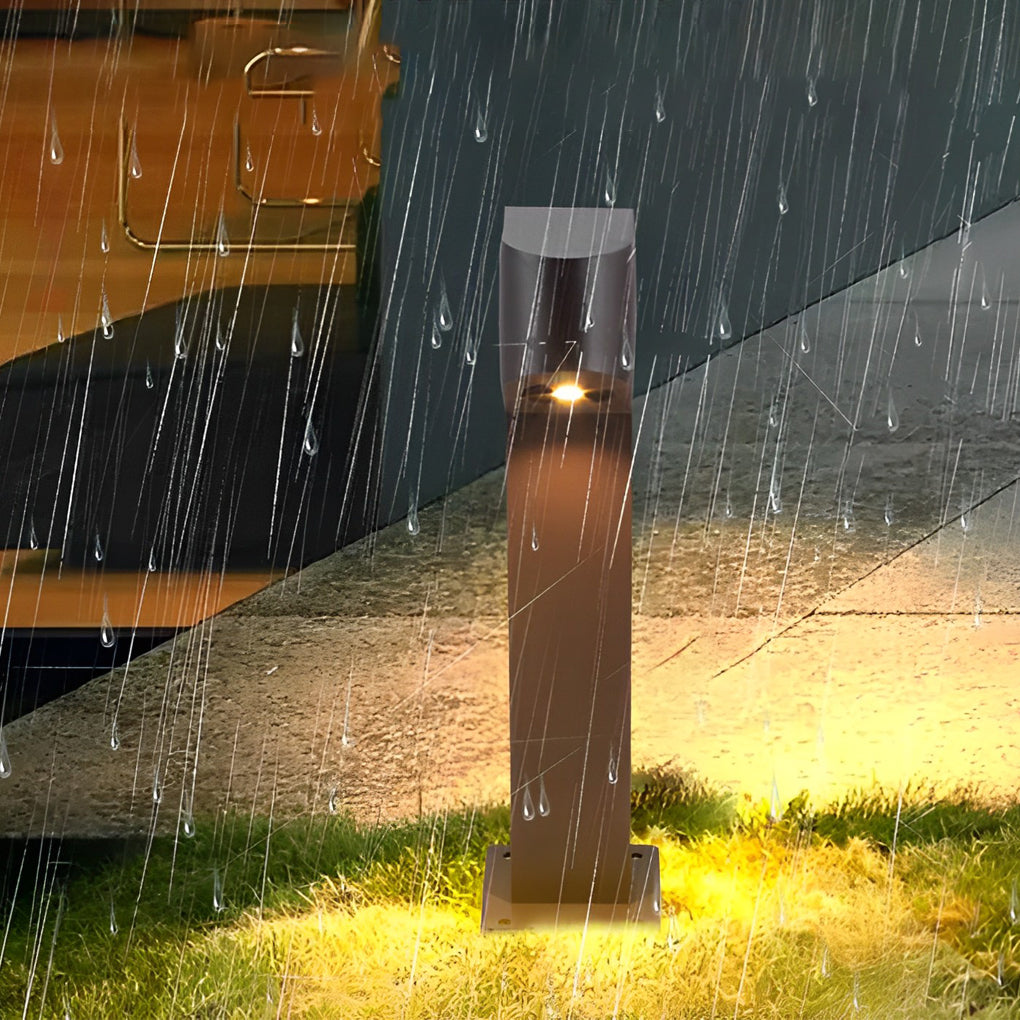 Modern Outdoor Bollard Path Light — Aluminum and Glass, LED, IP65 Weatherproof, Downward Illumination, 3000K