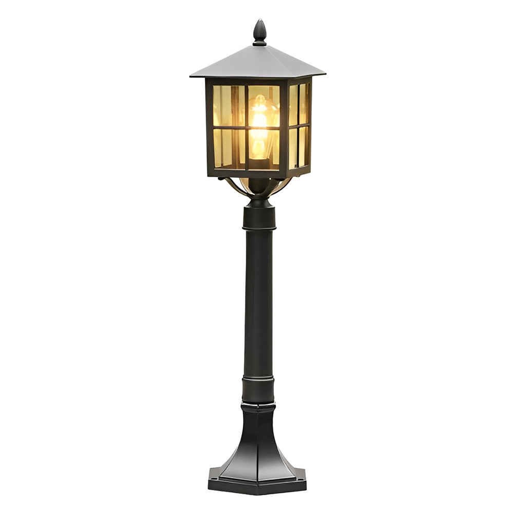 Retro Pavilion-Inspired Outdoor Post Light — Die-Cast Aluminum, Black, E27, Solar / Hardwired, IP23