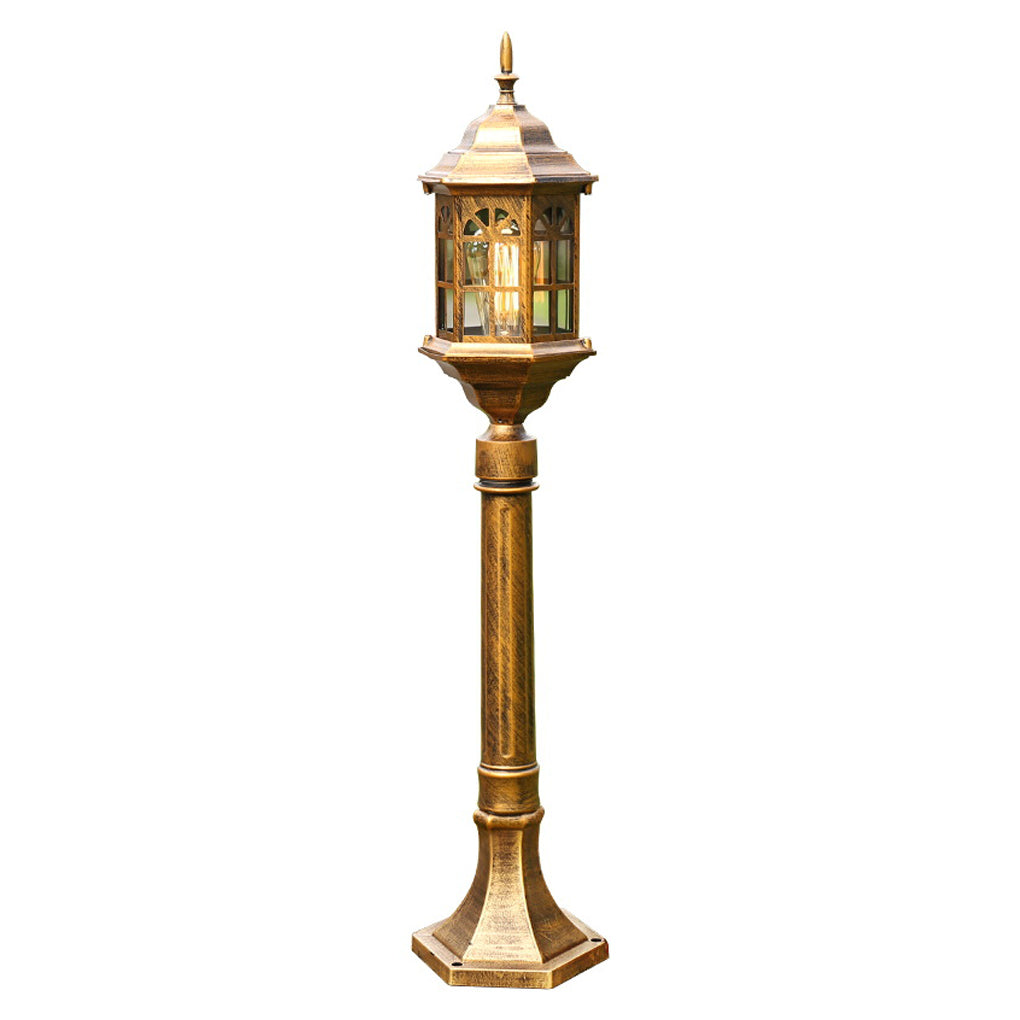 Slim Industrial Outdoor Post Light — Die-Cast Aluminum, Cylindrical Glass, E27, 32" H, Black / Bronze