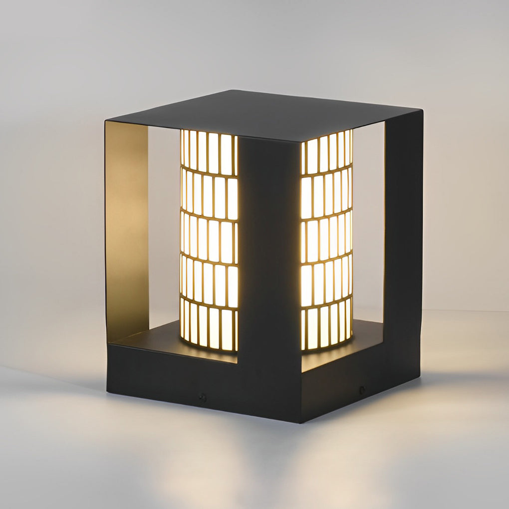 Black Waterproof Outdoor LED Lantern with Four-Panel Design and Lattice Pattern