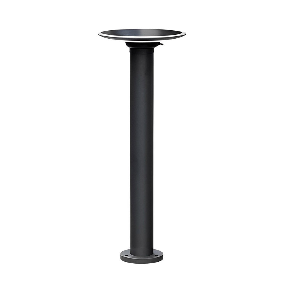 Round Solar Bollard Light — Die-Cast Aluminum, Black, Dusk-to-Dawn, Waterproof, 24"/31"/39"