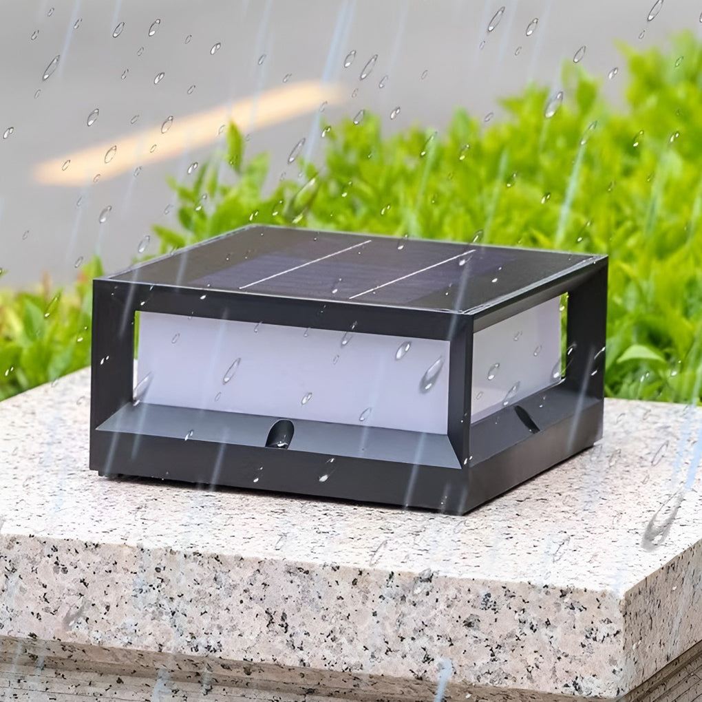Modern Square Solar & Hardwired Outdoor Post Light — Die-Cast Aluminum, Black, IP54, Warm White 3200K