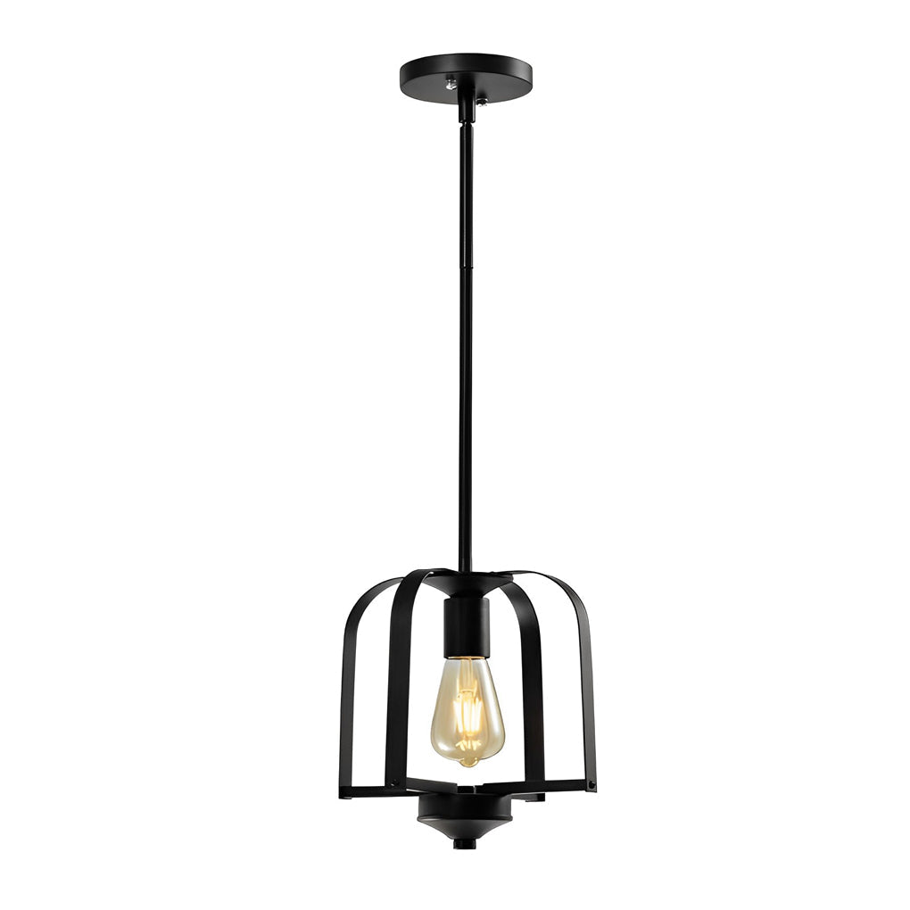 Industrial Iron Cage Chandelier — Black Iron, 1-Light or 4-Light, Hardwired