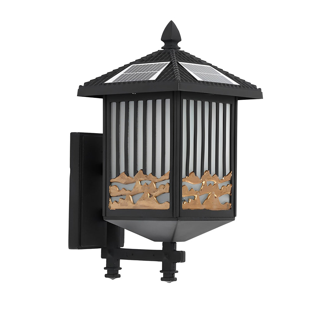 Modern Retro Outdoor Wall Sconce — Black, Die-Cast Aluminum, Frosted Glass, Solar/Wired, LED, 3-Step Dimming, Weatherproof