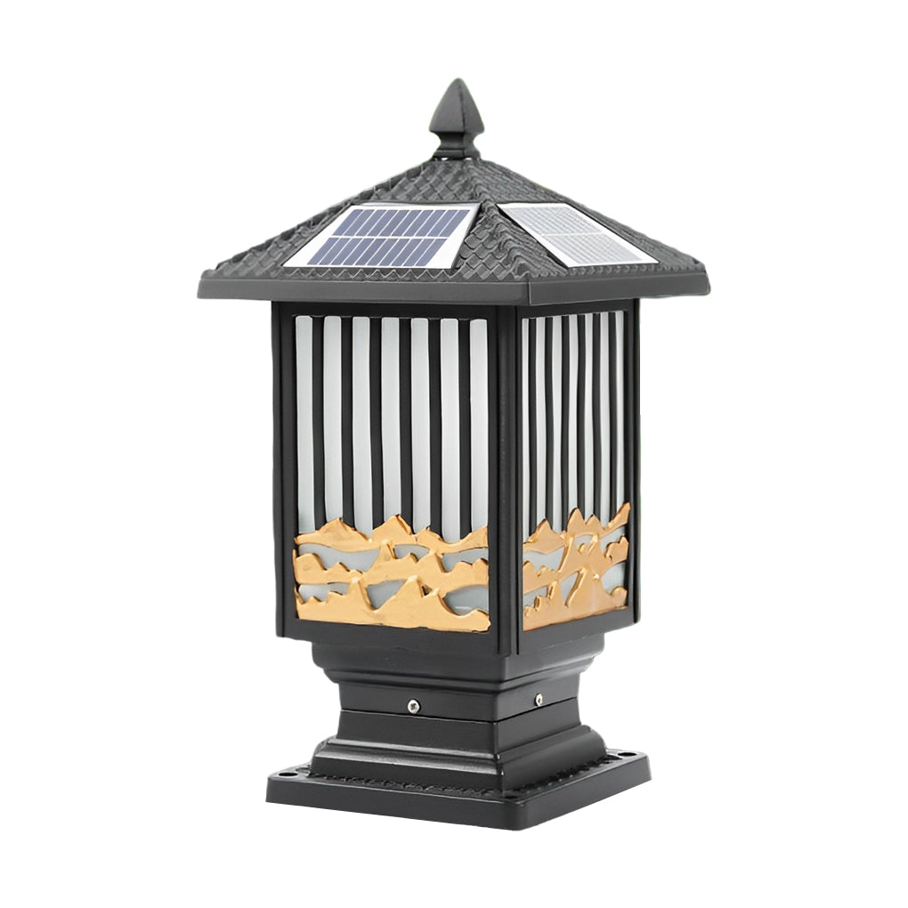 Vintage Black Solar / Hardwired Outdoor Post Light — Die-Cast Aluminum, Frosted Glass, LED 3000K, IP-Rated Weatherproof
