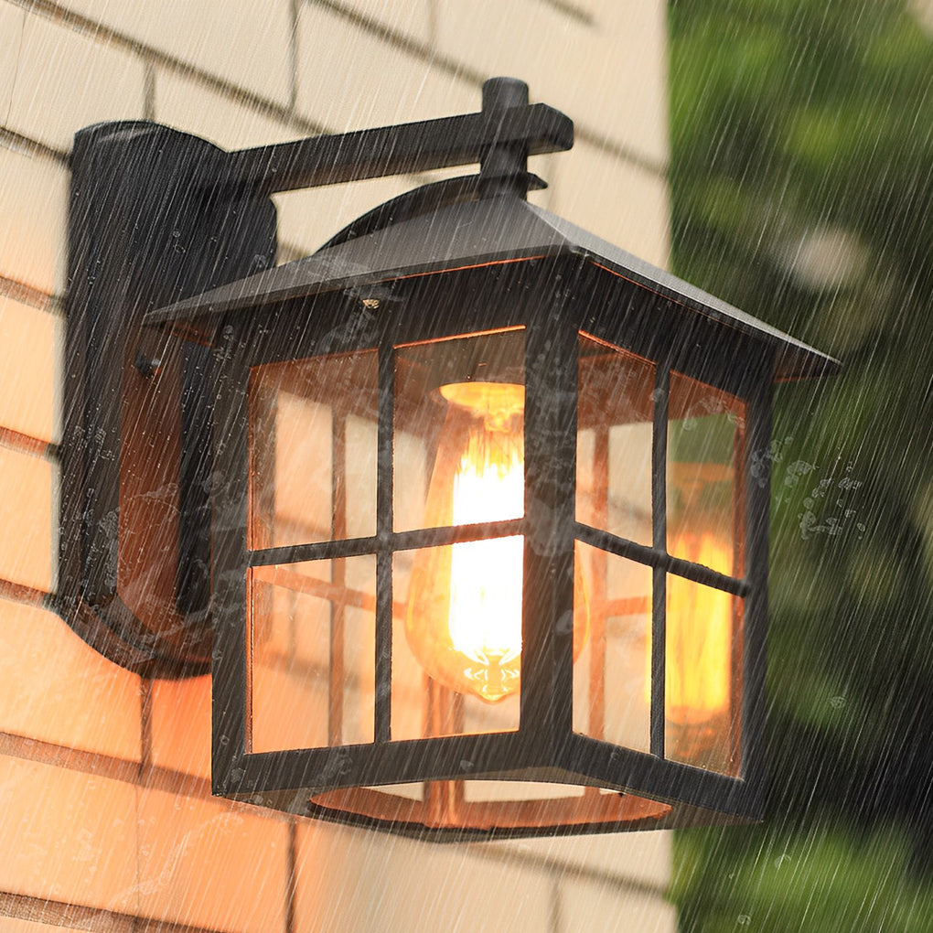 Antique Lantern Outdoor Wall Sconce — Black Die-Cast Aluminum and Glass, E27, Waterproof