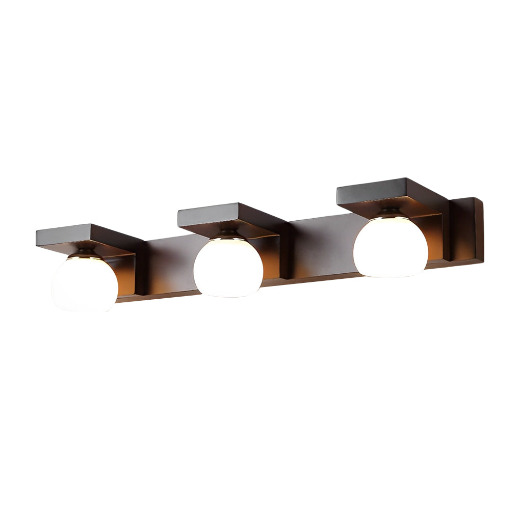 2/3-Light Bathroom Vanity Light — Walnut Wood and Iron, Adjustable Spotlight or Fixed Glass Dome Shades, G9, Hardwired