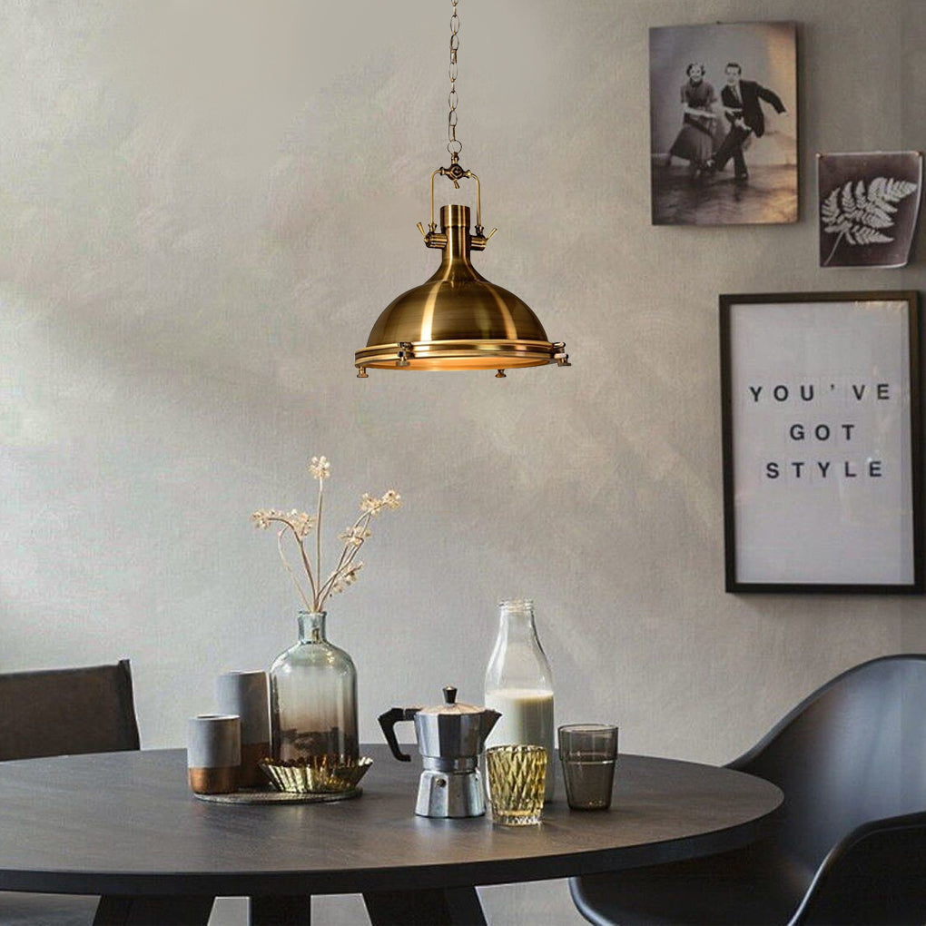 Industrial Vintage Lantern Pendant Chandelier — Metal, E26/E27 LED, 16" Dia., Adjustable 39" Chain, 3000K
