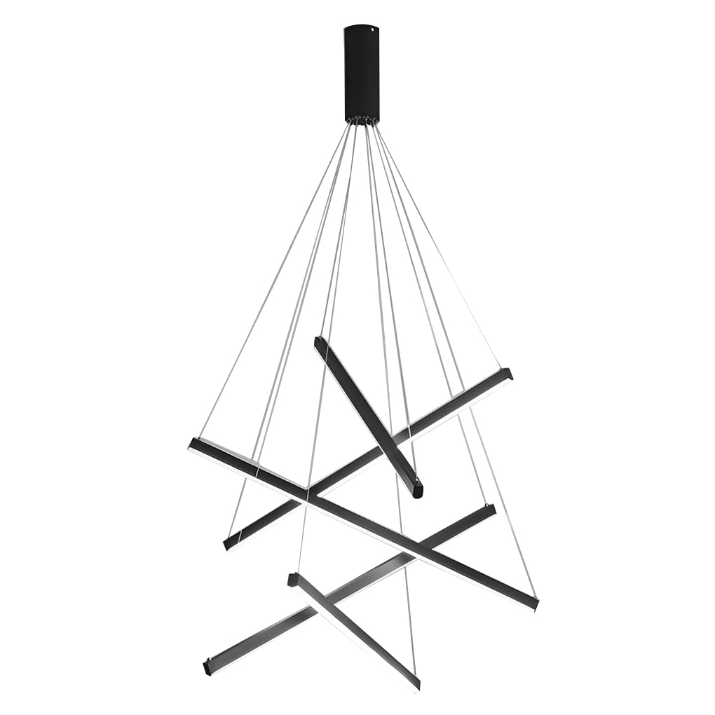 Minimalist Strip LED Chandelier — Black Metal, Stepless Dimming, Remote Control, 3- to 9-Light