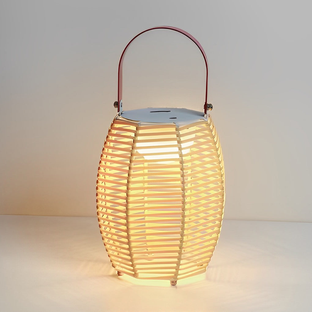 Rustic Modern Solar Outdoor Lantern — Hand-Woven Rattan, LED, IP54 Waterproof, Portable