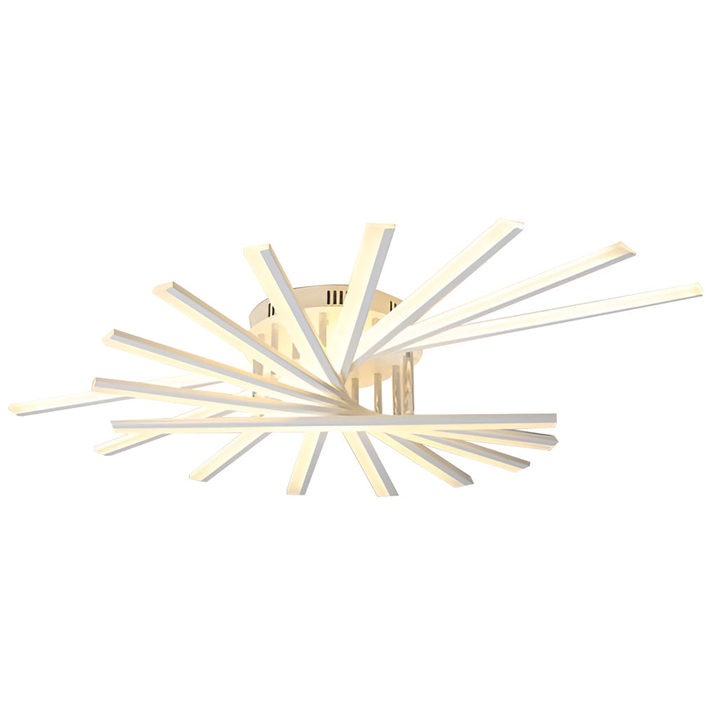 Modern Minimalist Strip LED Semi-Flush Chandelier — Iron and Acrylic, White, Stepless Dimming, Remote Control, 7- or 9-Light