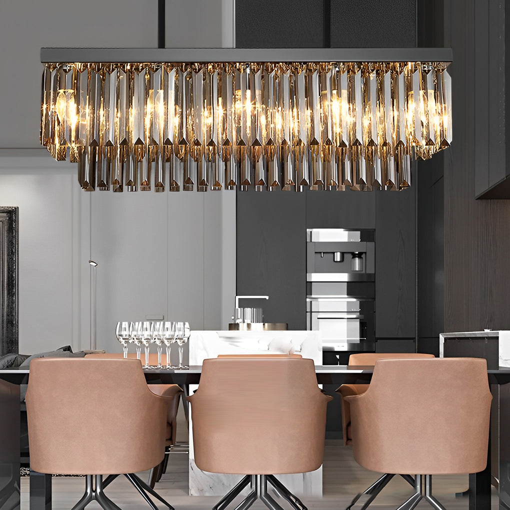 Rectangular Crystal LED Chandelier — Smoke Gray, Stainless Steel, 3-Step Dimming (3000K/4500K/6000K), E14