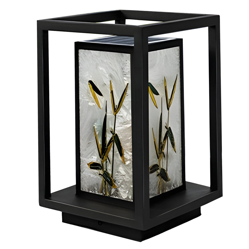 Landscape-Pattern Solar Bollard Path Light — Galvanized Steel & Hand-Painted Acrylic, E27, IP55, 12W/24W