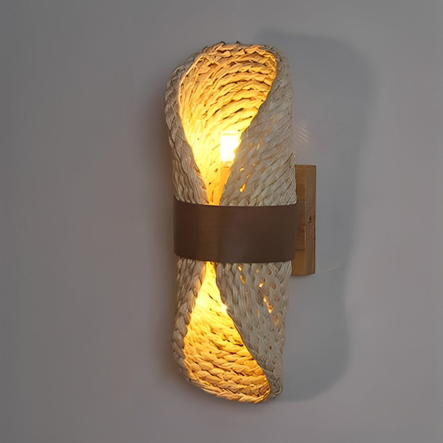 Japanese Retro Rattan Wall Sconce — Wood Base, Handwoven, Up/Down LED, G9, 3000K