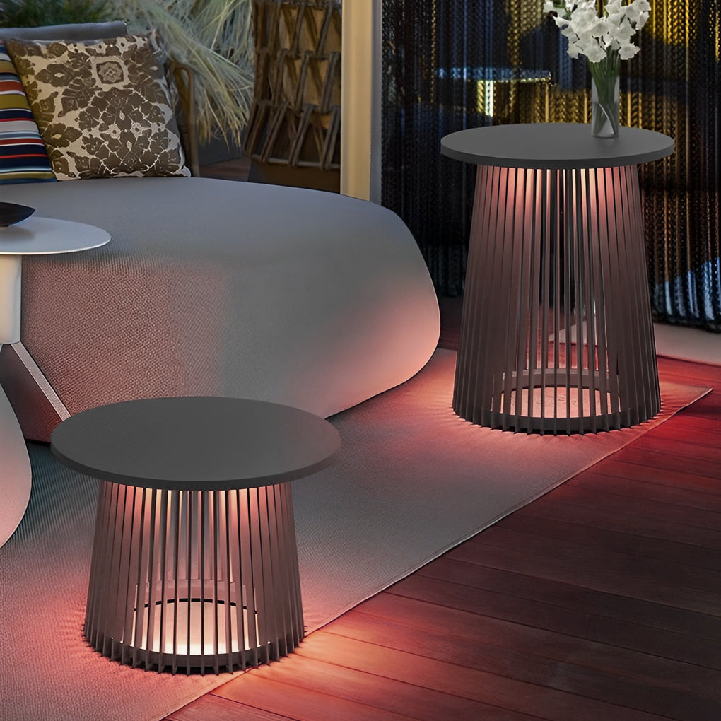 Round Iron Cage Outdoor Solar Lantern Table — Retro Modern, RGB 16-Color + Warm White LED, IP65, 20" Diameter
