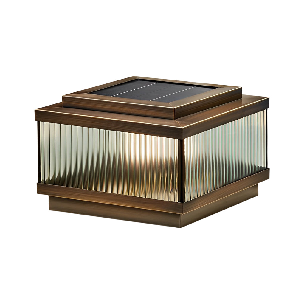 Modern Square Solar Fence Post Light — Copper and Tempered Glass, Remote Control, Intelligent Timing, Waterproof