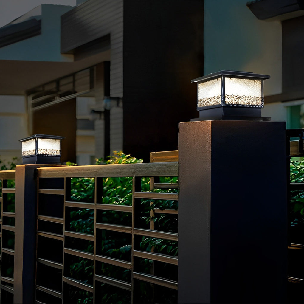 Modern Square Solar Fence Post Light — Black Metal, IP65 Weatherproof, 9.5–11 Hr Runtime
