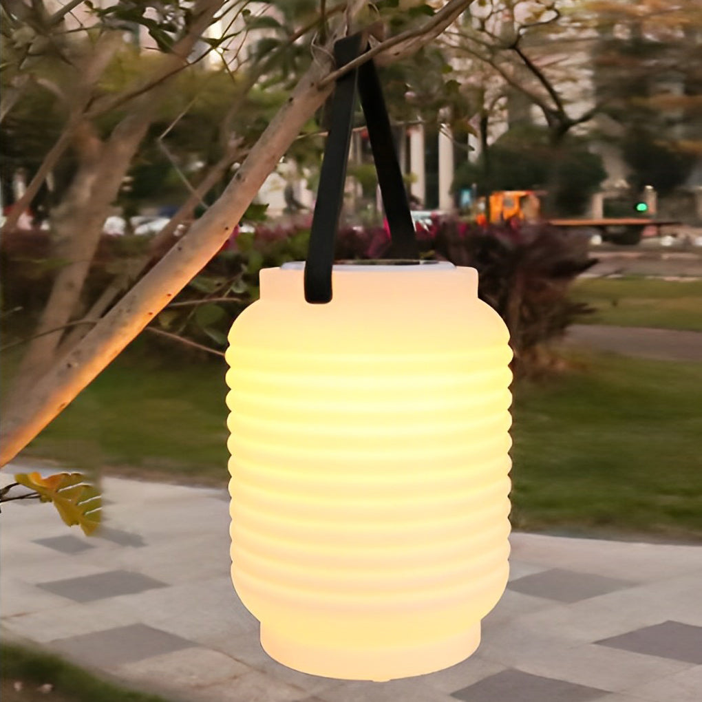 Cylinder Solar LED Portable Lantern — PE, White, IP65 Weatherproof, Remote Control, 12–18 Hr Runtime