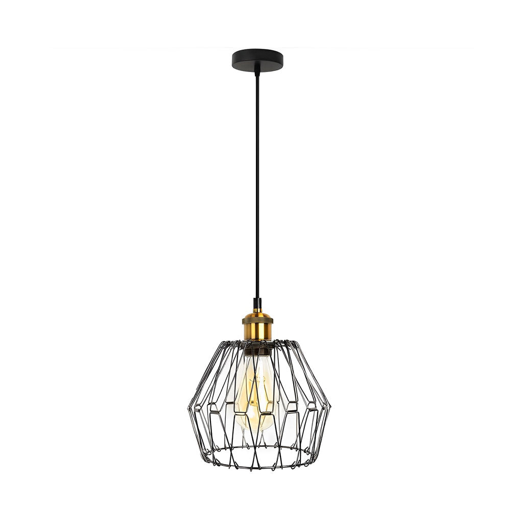 Retro Industrial Iron Cage Chandelier — Black, 3-Light, Adjustable Wire, LED-Ready