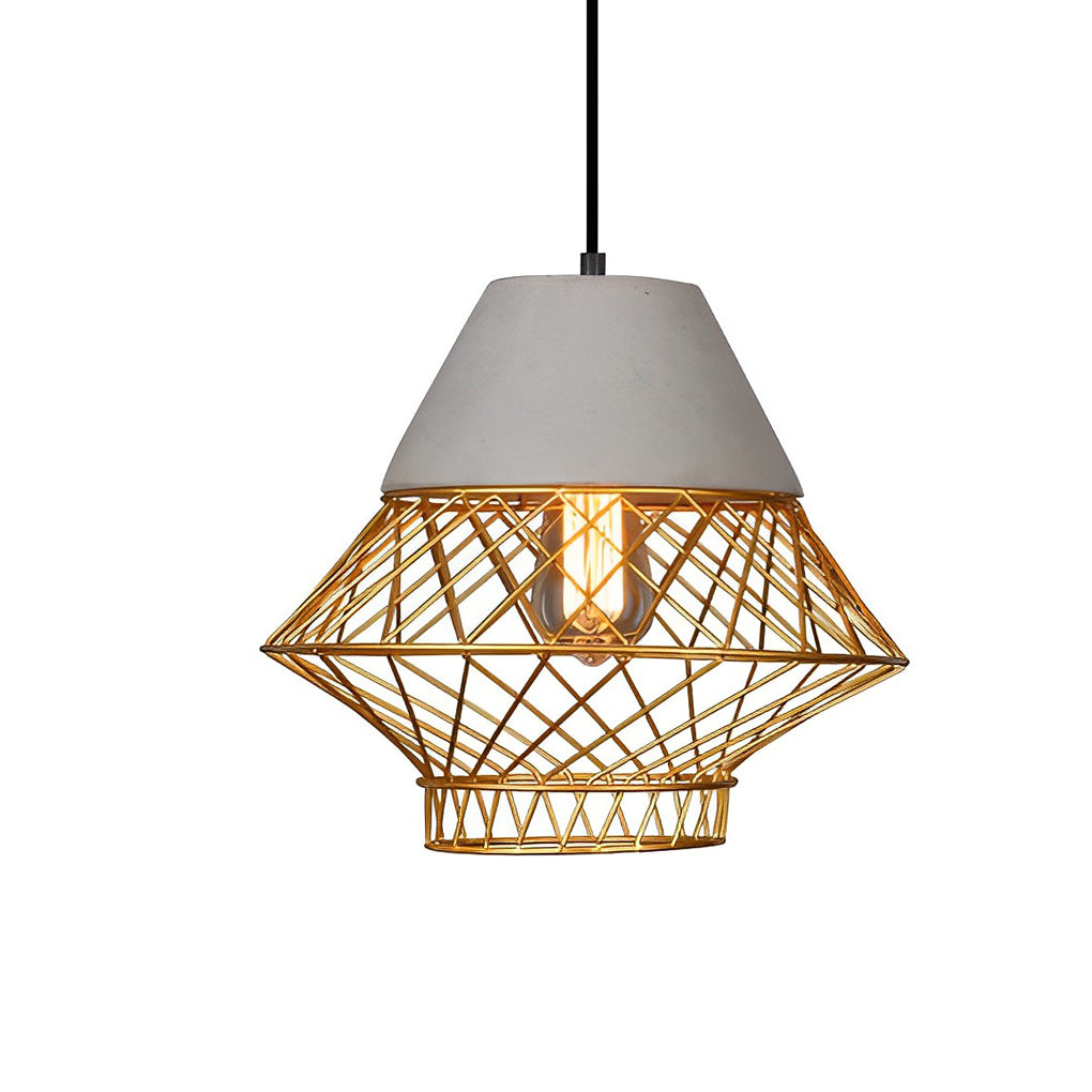 Retro Industrial Pendant Light — Cement and Iron Cage, E27, 13" Diameter, Kitchen Island / Dining