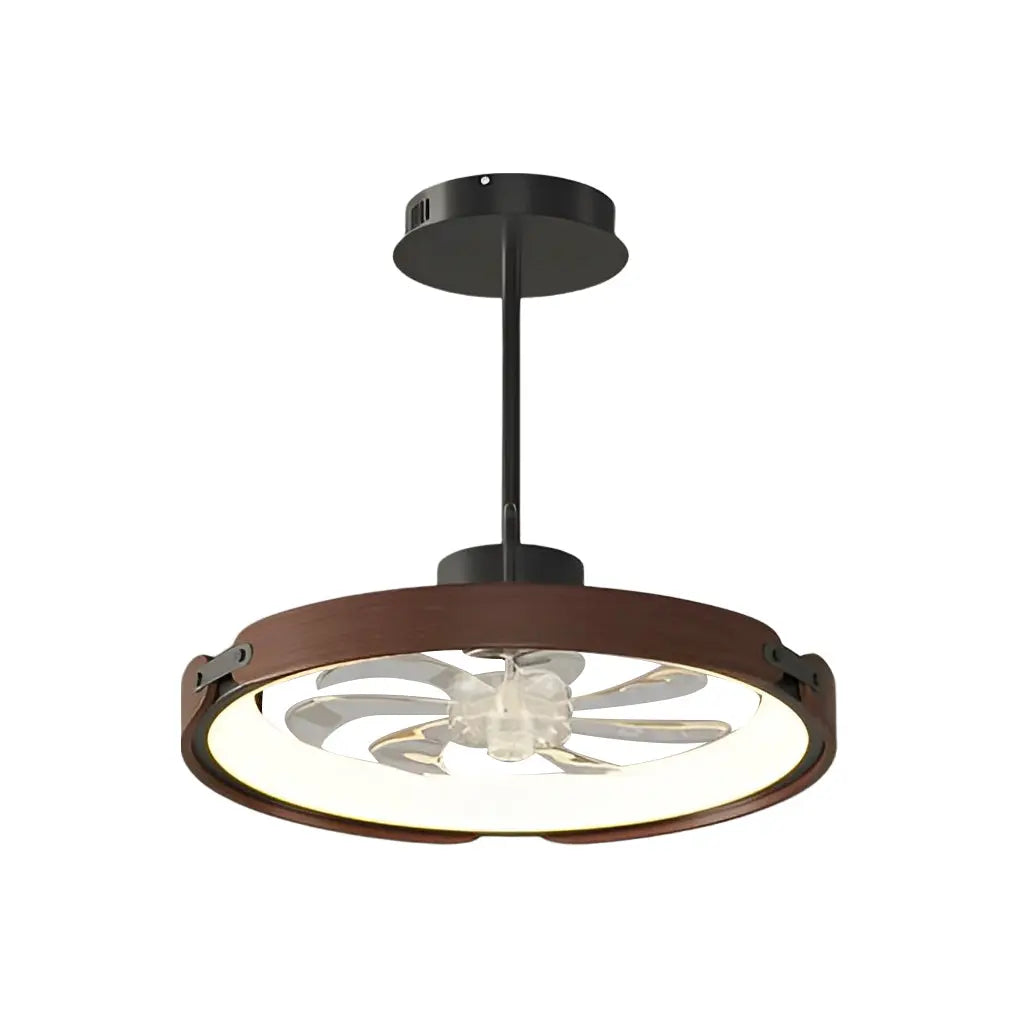 Modern Bladeless Ceiling Fans with Round Wood Design, LED Lighting, and 3-Step Dimming App Control Luxe