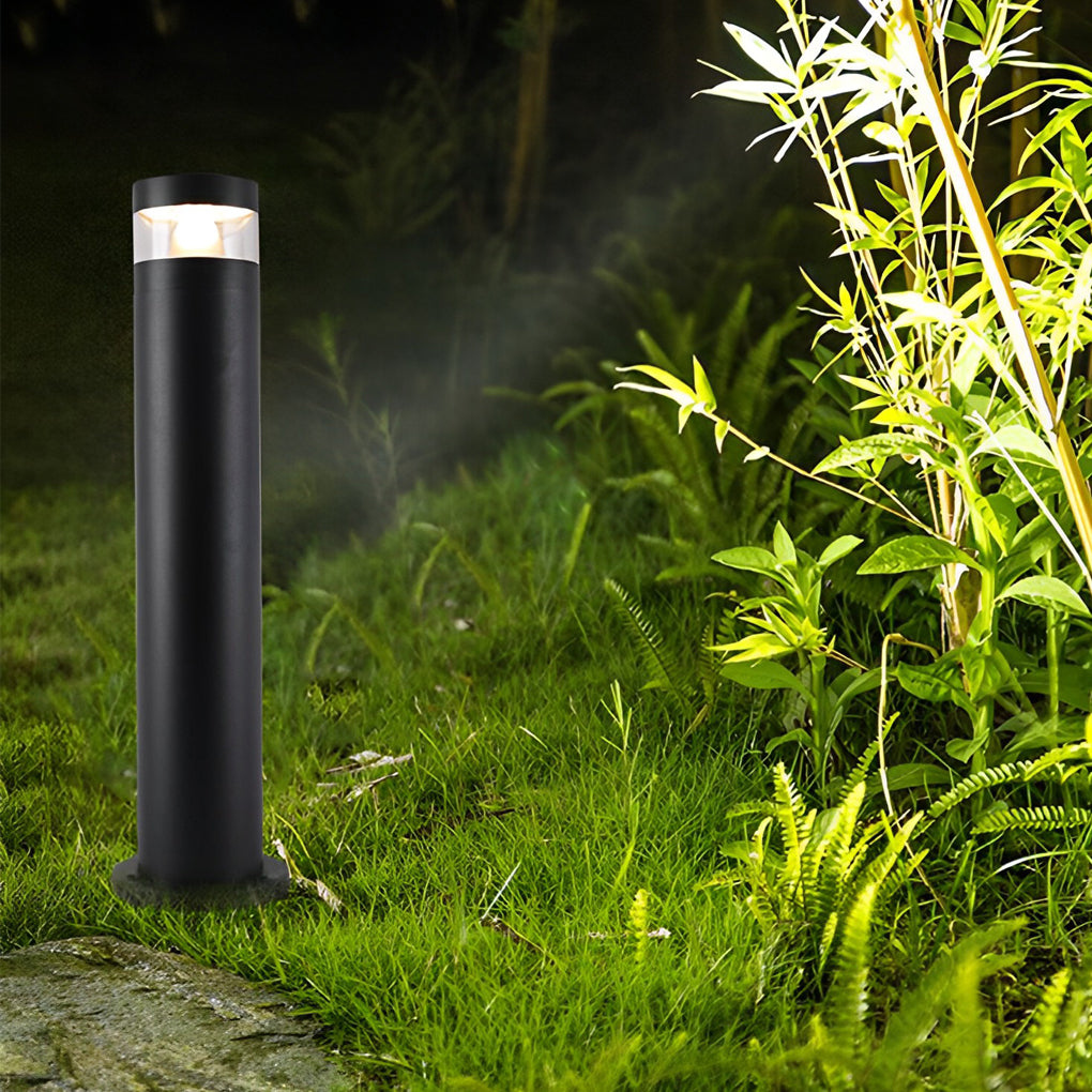 Modern Cylindrical Bollard Path Light — Black Aluminum, LED 7W, E27, IP65, 4" × 24"