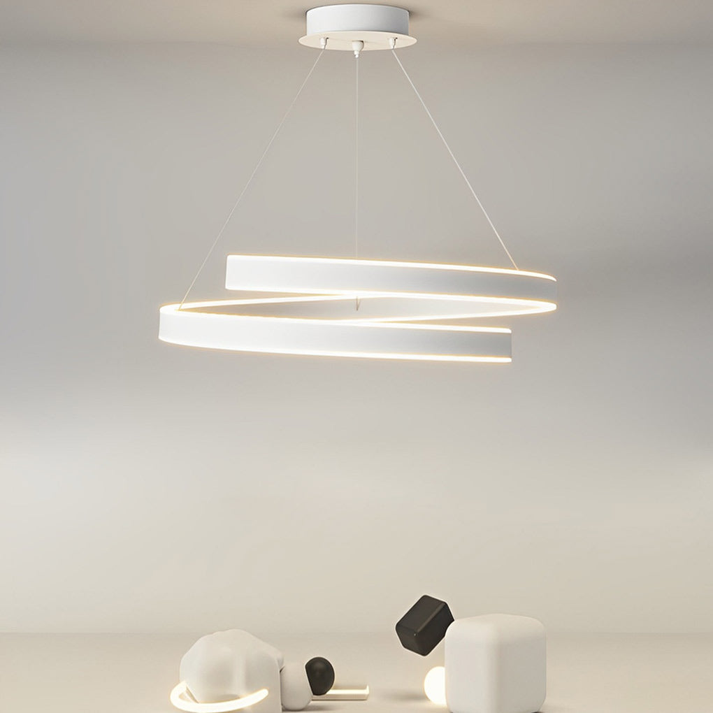 Rotating Ring Modern Chandelier — White Iron & Aluminum, LED, Three-Step Dimming, Remote Control, 20"